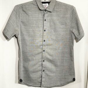 MENS MEDIUM MBX GRAY SLIM FIT COTTON BLEND 1 PKT SHORT SLEEVE BUTTON FRONT SHIRT